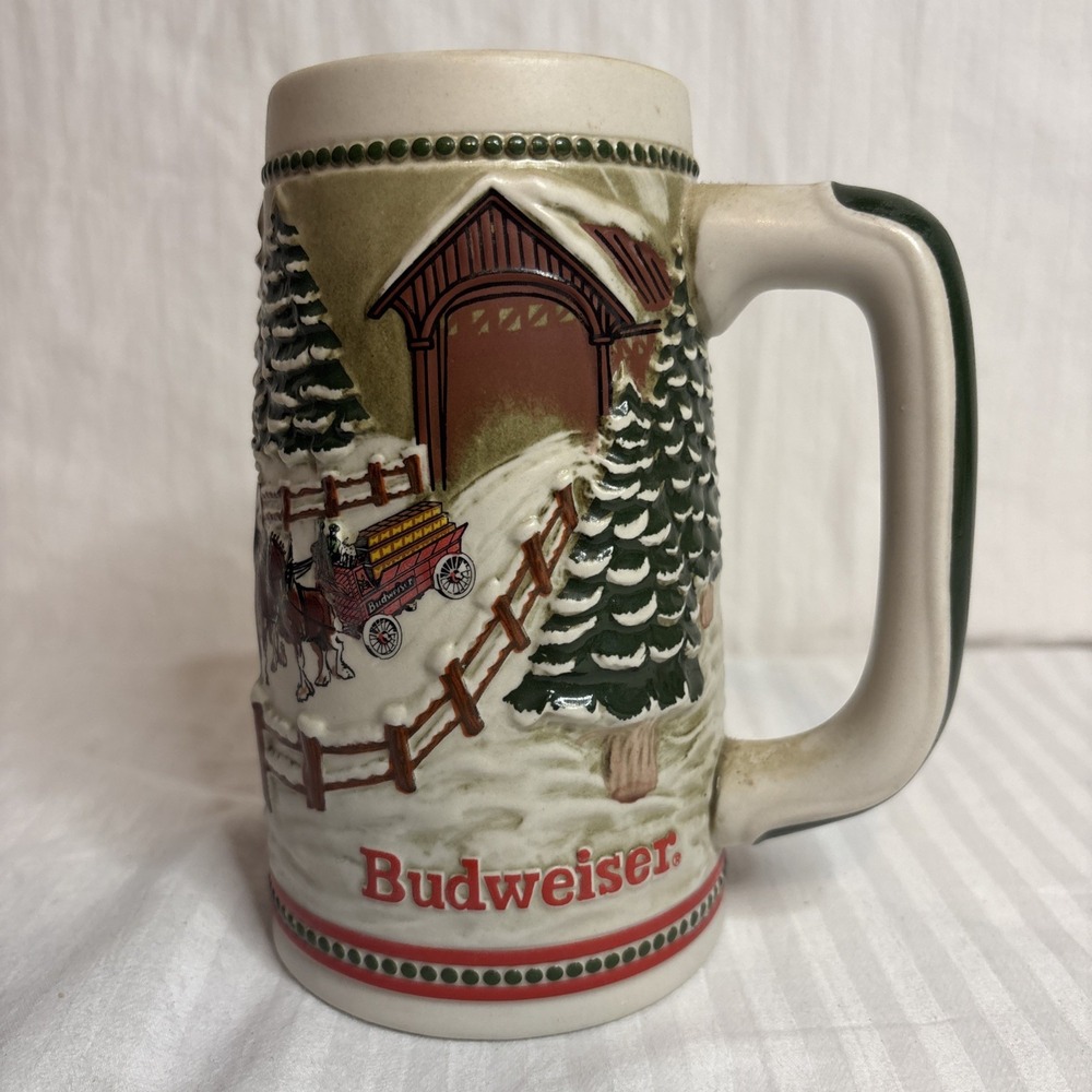 1984 Limited Edition Budweiser Clydesdales Holiday Beer Stein Mug Made In Brazil